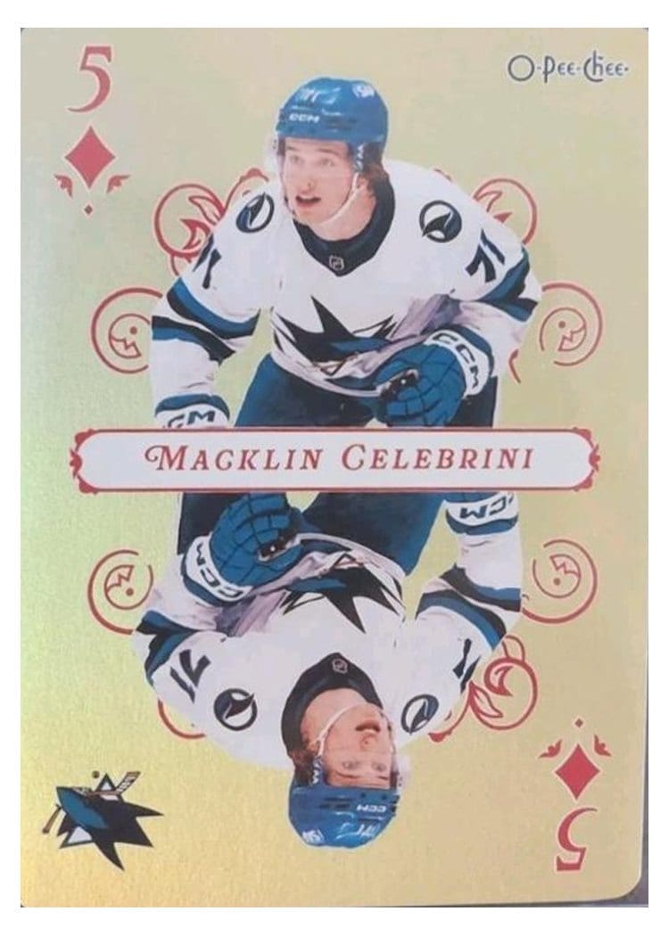 2025 O-Pee-Chee Playing Card Macklin Celebrini #5-DIAMONDS card