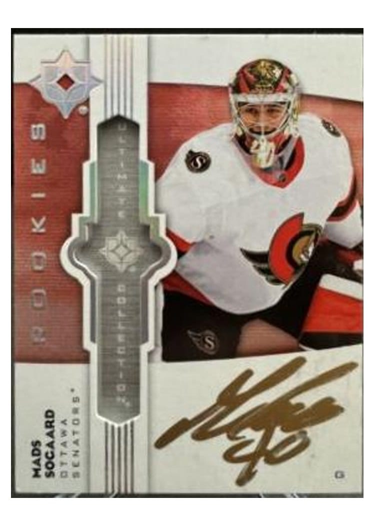 2022-23 Upper Deck Ultimate Collection Ultimate Emblems Autograph Mads Sogaard #UE-MS card