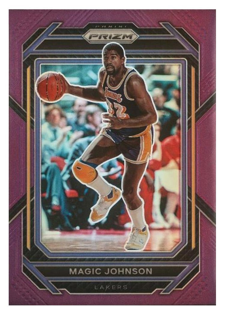 2022-23 Panini Prizm Base Set Magic Johnson Purple Prizm #276 card