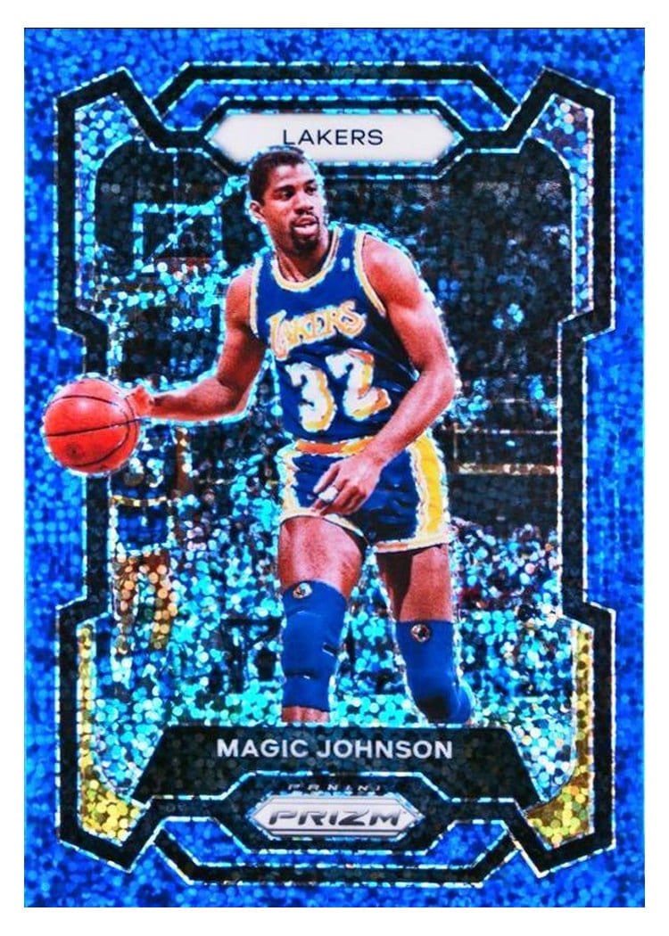 2023-24 Panini Prizm Base Set Magic Johnson Blue Sparkle #185 card
