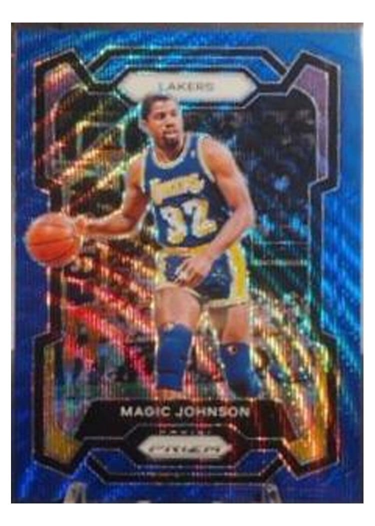 2023-24 Panini Prizm Base Set Magic Johnson Blue Wave #185 card