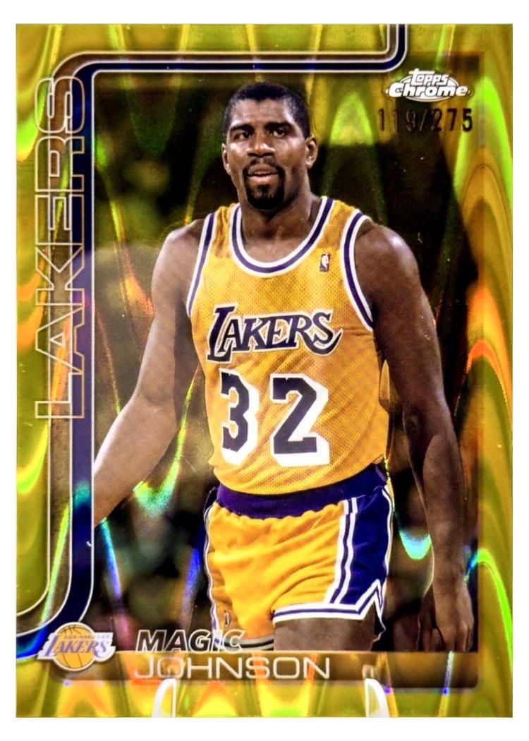 2025 Topps Chrome Magic Johnson RayWave Yellow Refractor #244 card