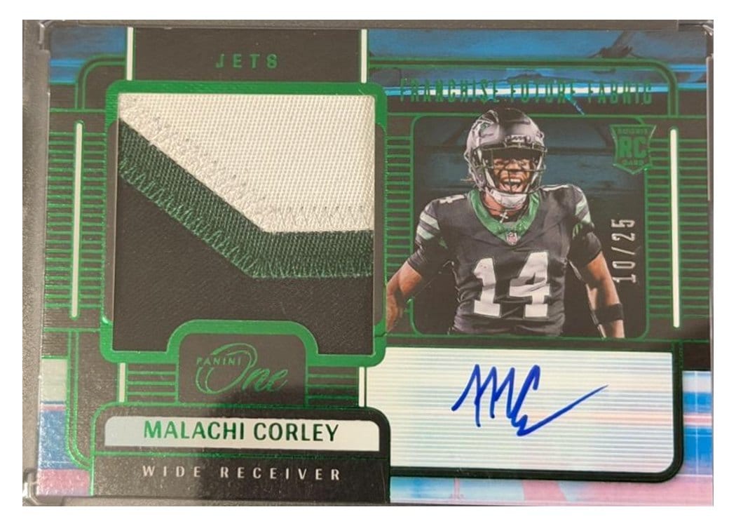 2024 Panini One Franchise Future Fabric Autographs Malachi Corley #83 card
