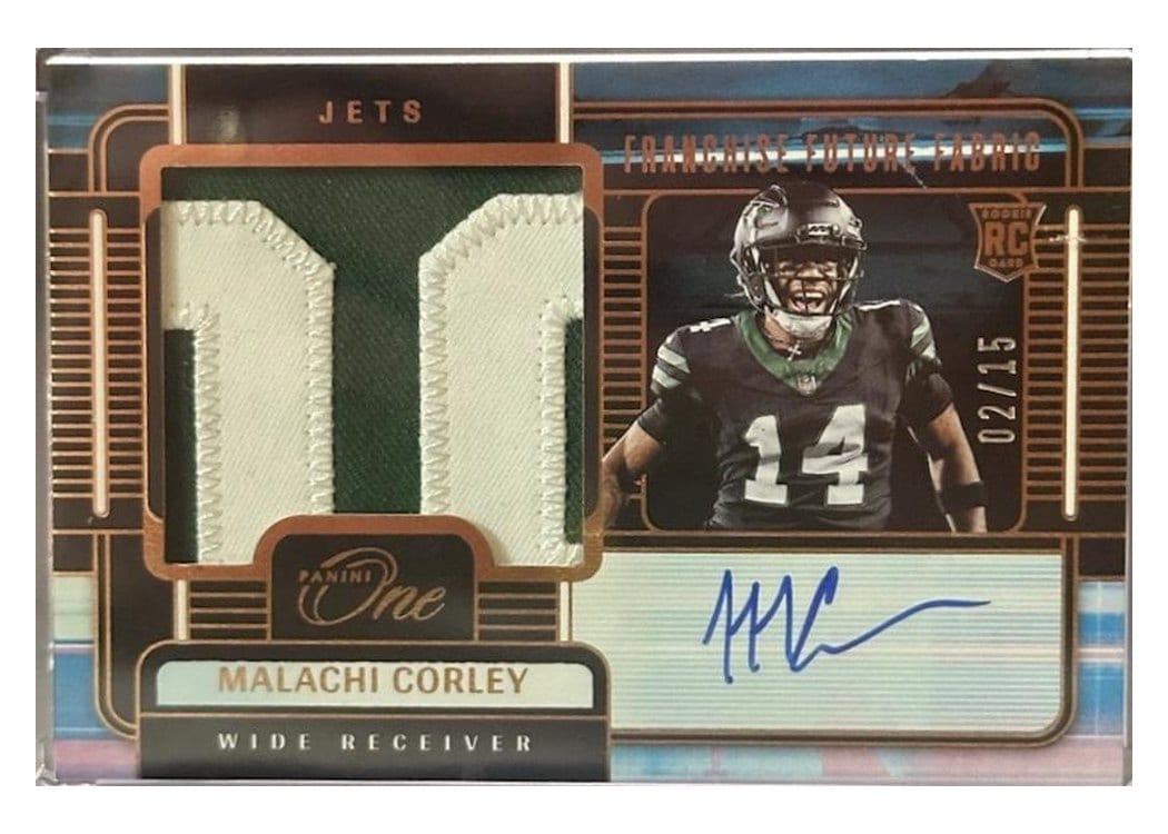 2024 Panini One Franchise Future Fabric Autographs Malachi Corley #83 card