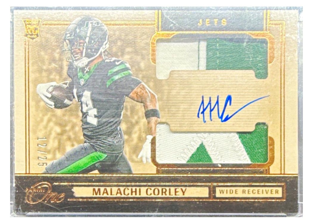 2024 Panini One Rookie Dual Patch Autographs Malachi Corley Bronze Rookie Dual Patch Autograph #40 card