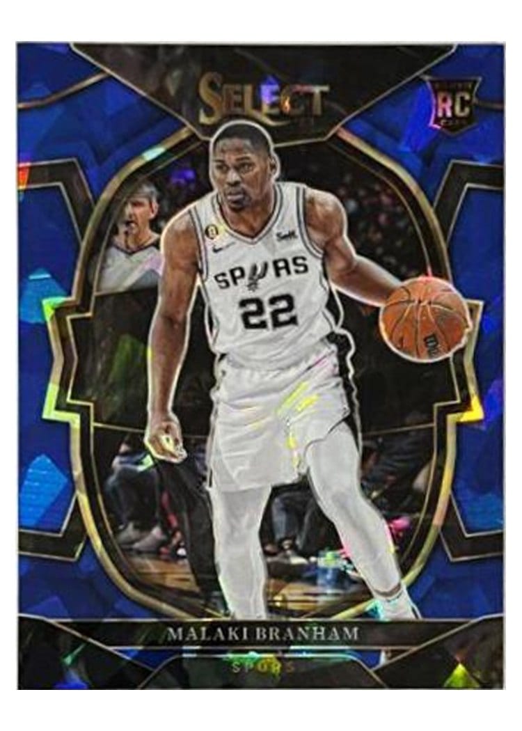 2022-23 Panini Select Base Set Malaki Branham Blue Cracked Ice Prizm #285 card