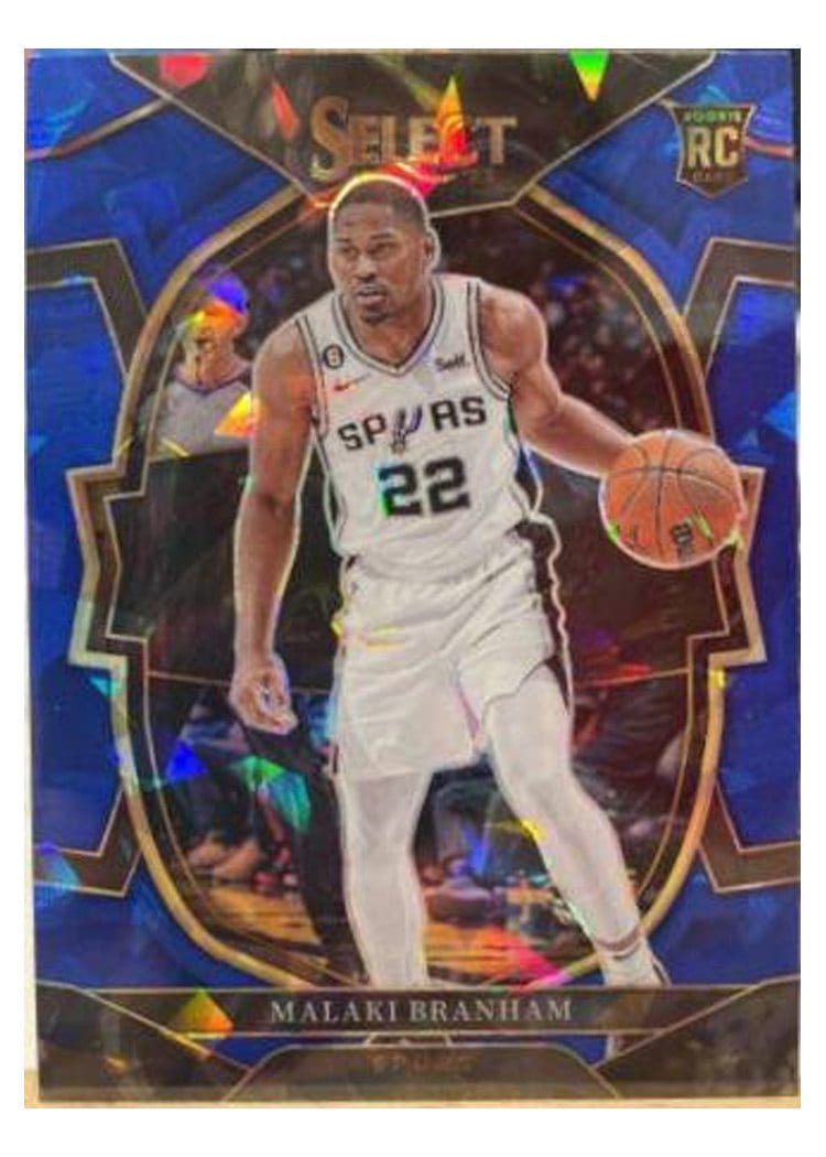 2022-23 Panini Select Base Set Malaki Branham Blue Cracked Ice Prizm #95 card