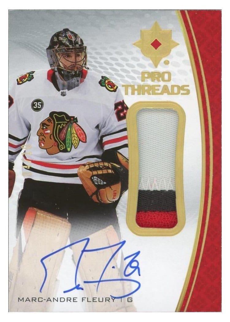 2019-20 Upper Deck Ultimate Collection Pro Threads Autograph Patch Marc-Andre Fleury #PT-MF card