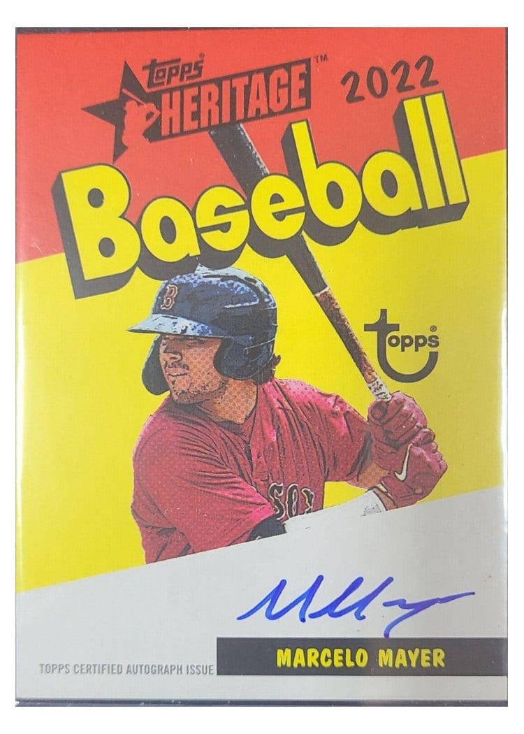 Marcelo Mayer 2022 Topps Heritage Minor League 1973 Topps Pack Cover Autographs card