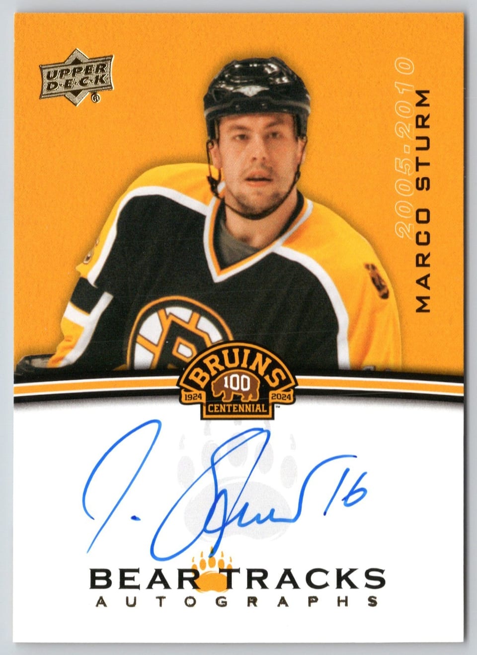 2023-24 Upper Deck Boston Bruins Centennial Bear Tracks Autographs Marco Sturm #BT-MA card