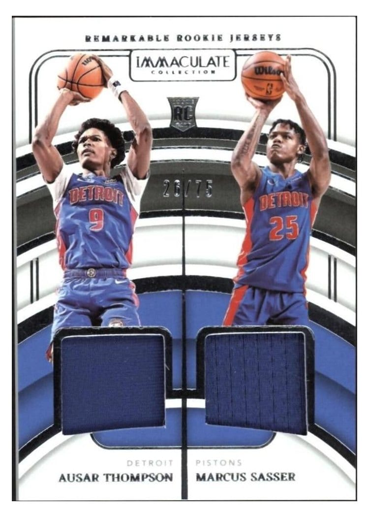 2023-24 Panini Immaculate Collection Remarkable Rookie Jerseys Dual Marcus Sasser/Ausar Thompson #12 card