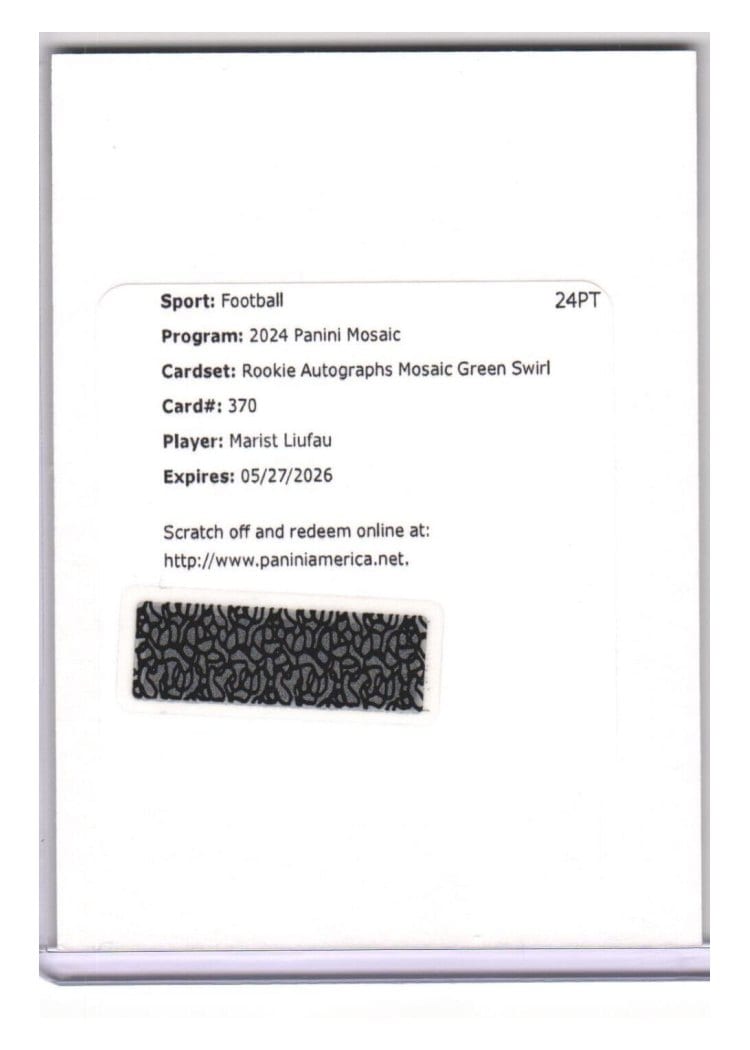 2024 Panini Mosaic Base Set Marist Liufau #370 card