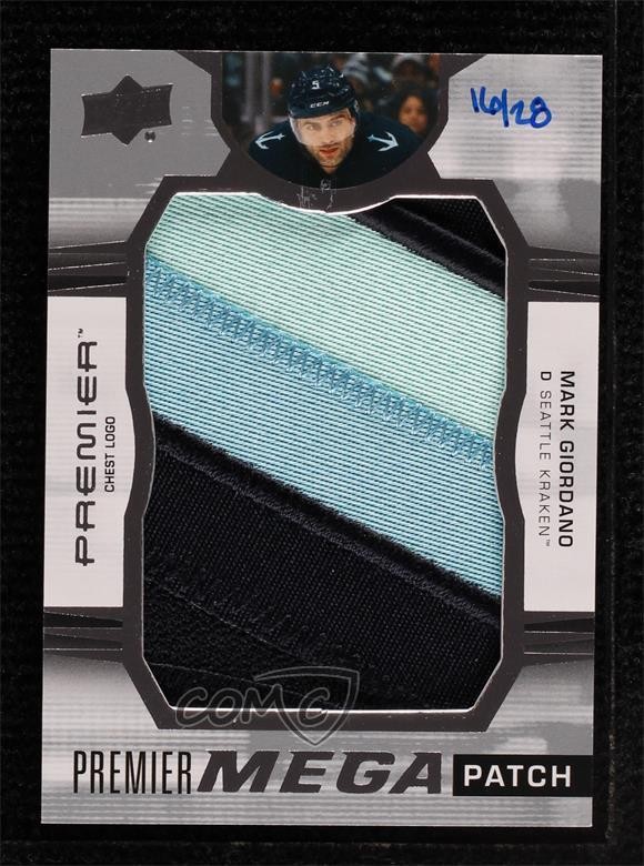 2021-22 Upper Deck Premier Premier Mega Patch Chest Logos Mark Giordano #PMP-MG card