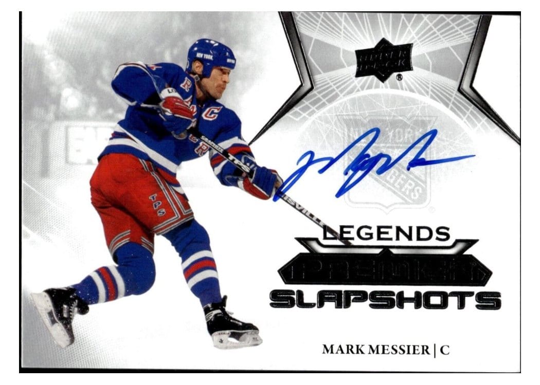 2022-23 Upper Deck Premier Premier Slapshots Autograph Legends Mark Messier #PSAL-MM card