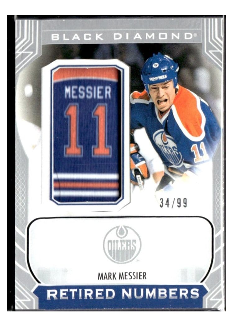 2024-25 Upper Deck Black Diamond Oilers Retired Number Patches Mark Messier #ORNP-MM card