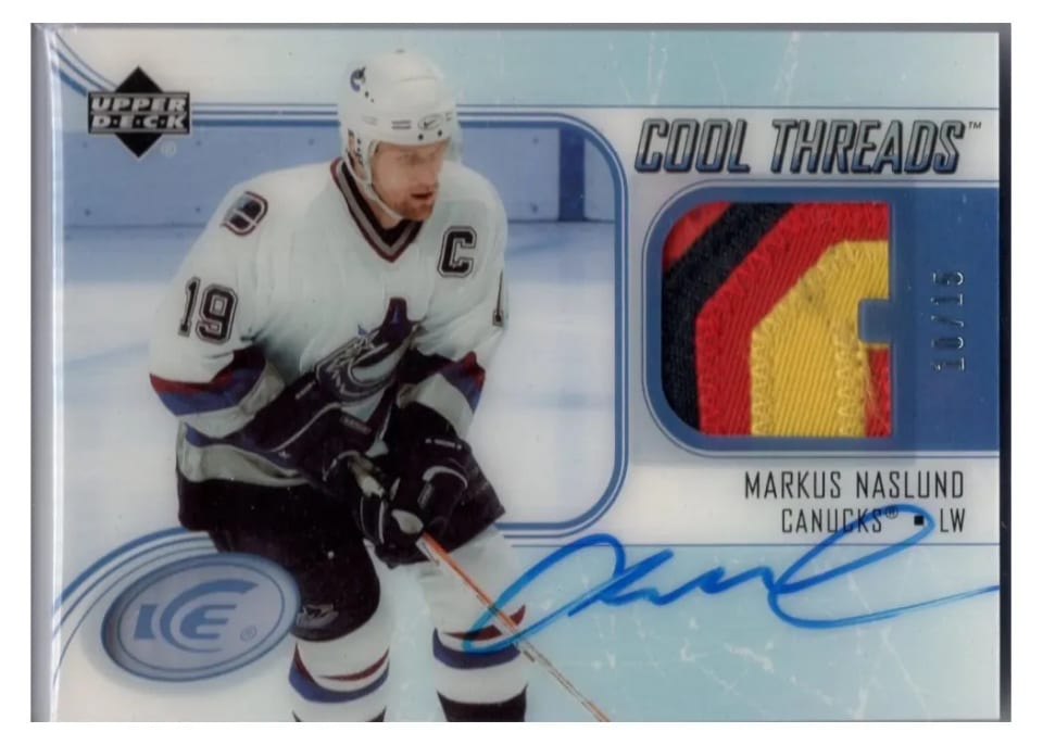 2005 Upper Deck Ice Cool Threads Patch Autograph Markus Naslund #CAP-MN card