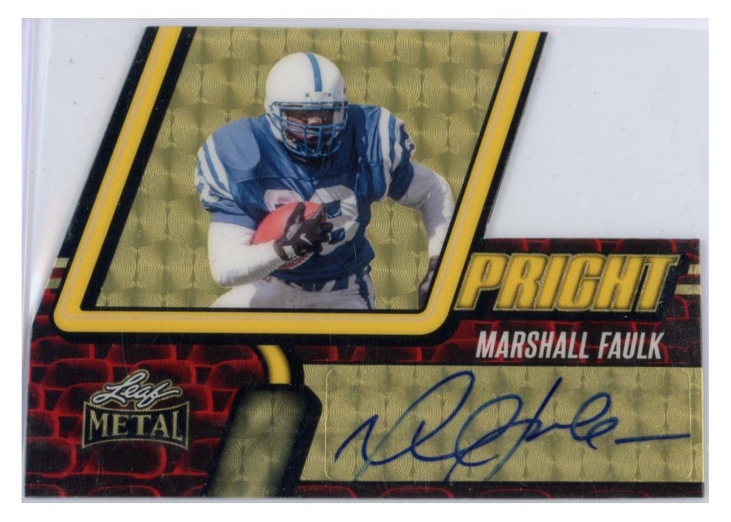 2025 Leaf Metal Upright Auto Super Prismatic Gold Marshall Faulk #UA-MF1 card