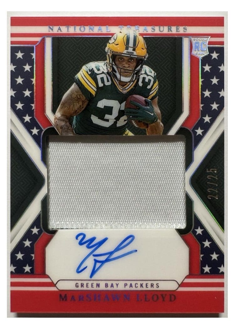 2024 Panini National Treasures Base Set MarShawn Lloyd Patch Autograph Stars & Stripes #181 card