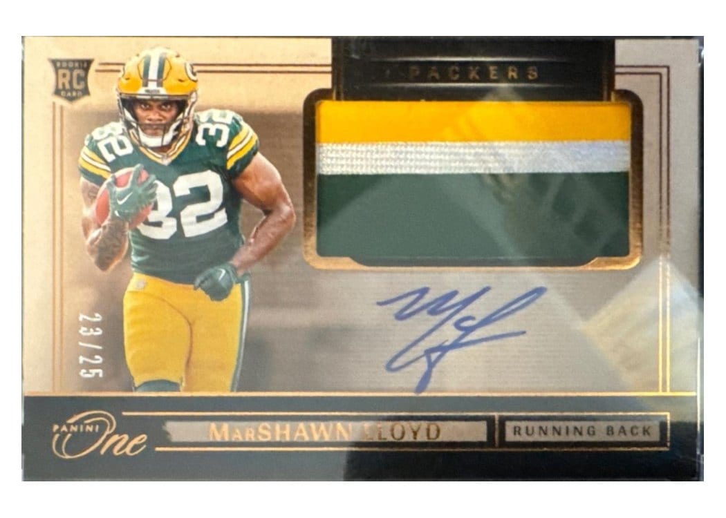 2024 Panini One Rookie Patch Autographs MarShawn Lloyd #23 card
