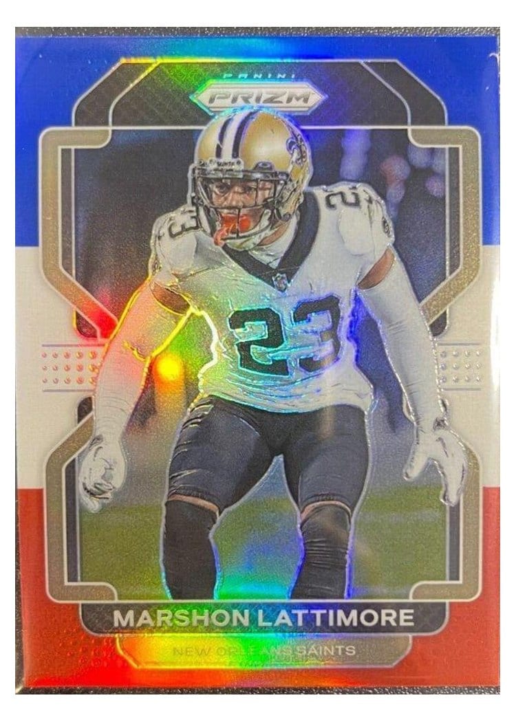 2021 Panini Prizm Base Set Marshon Lattimore Red White and Blue Prizm #308 card