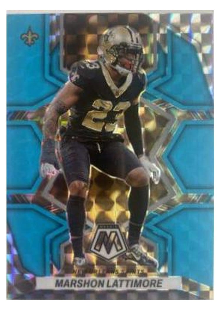 2022 Panini Mosaic Base Set Marshon Lattimore Blue Fluorescent #143 card