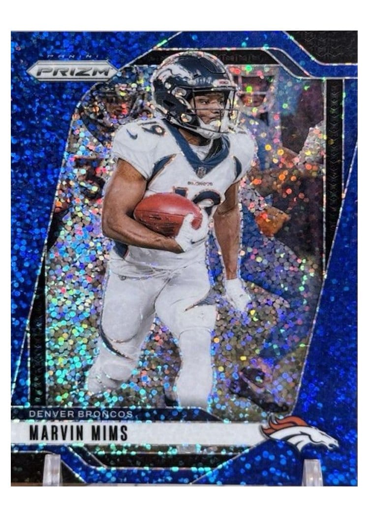 2024 Panini Prizm Base Set Marvin Mims Blue Sparkle #88 card