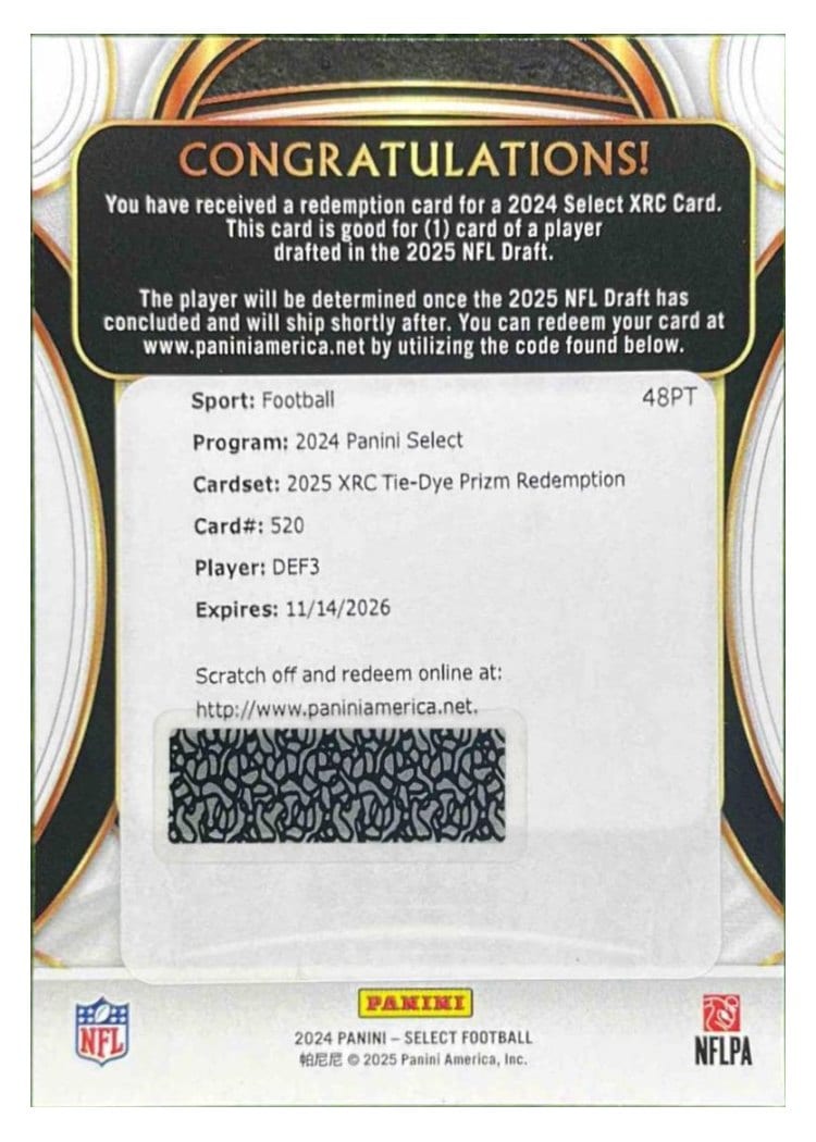 2024 Panini Select 2025 XRC Prizm Redemption Mason Graham #520 card