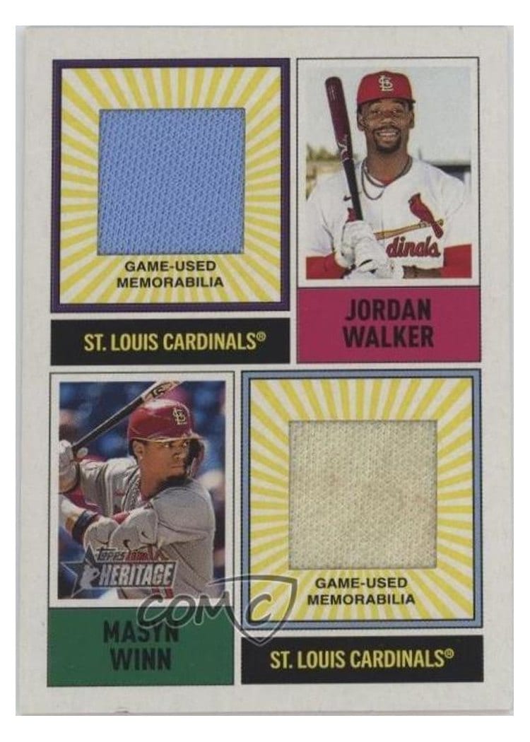 2025 Topps Heritage Dual Player MLB Collection Relics Masyn Winn / Jordan Walker #DPMCR-WW card