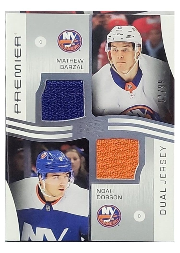 2023-24 Upper Deck Premier Premier Dual Jerseys Mathew Barzal/Noah Dobson #PD-MBND card