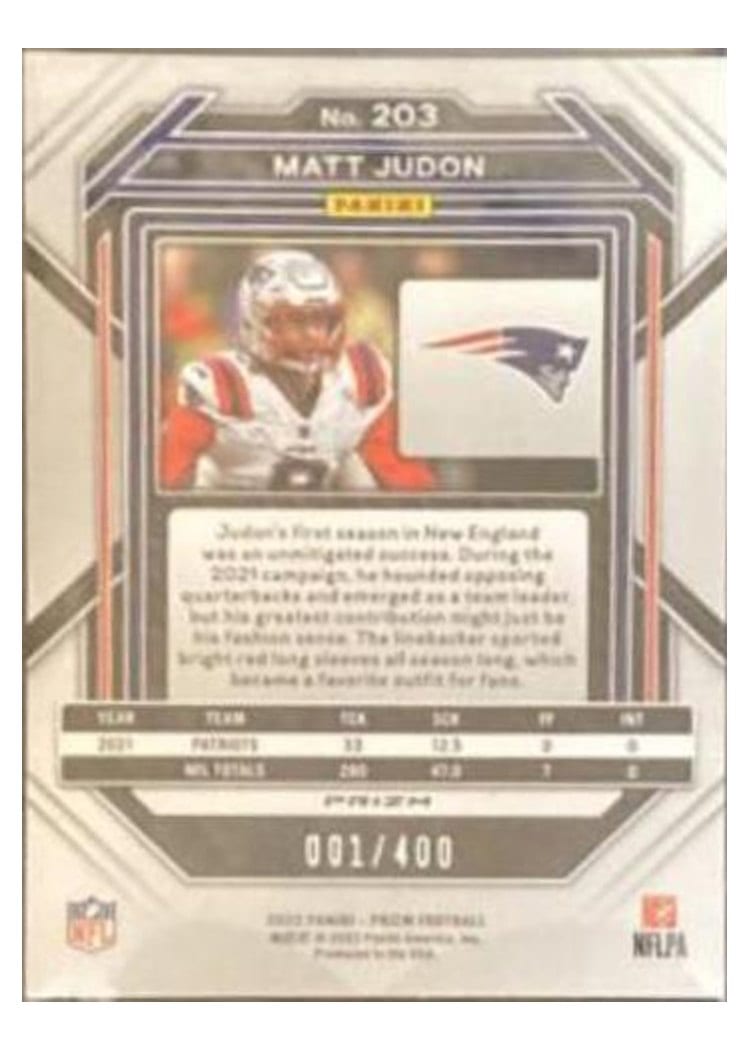 2022 Panini Prizm Base Set Matt Judon #203 card