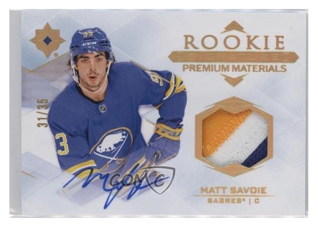 2023-24 Upper Deck Ultimate Collection Rookie Signature Premium Materials Matt Savoie #RSM-MS card