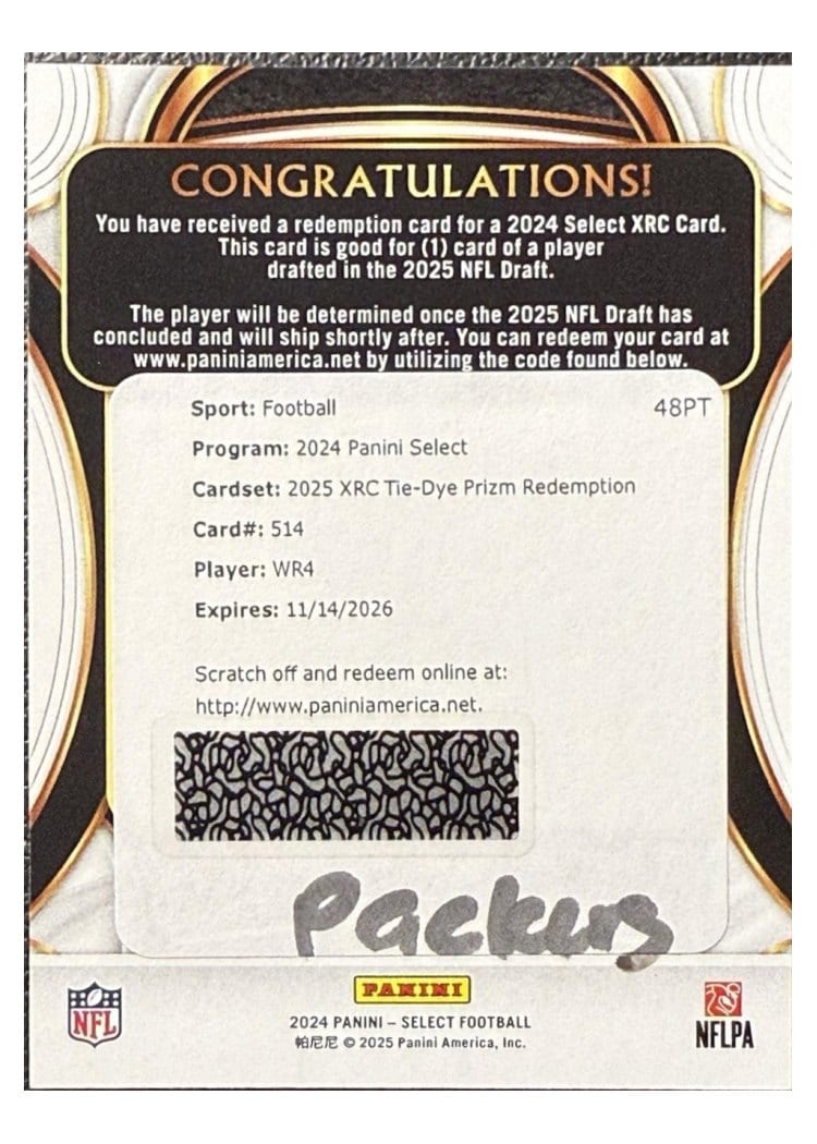 2024 Panini Select 2025 XRC Prizm Redemption Matthew Golden #514 card
