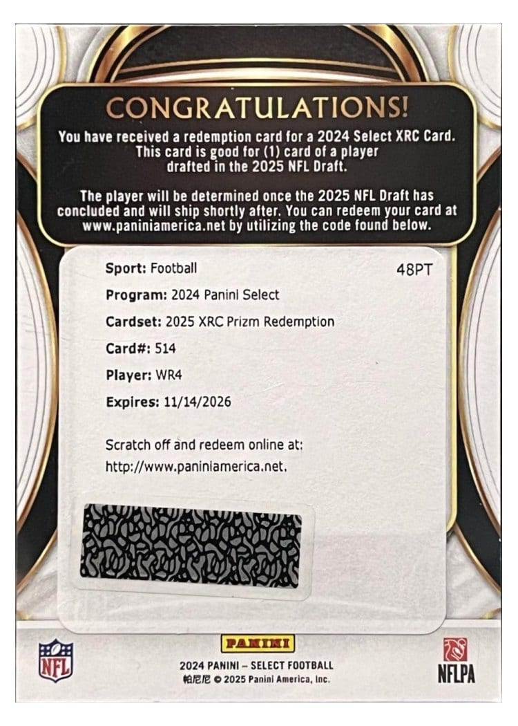 2024 Panini Select 2025 XRC Prizm Redemption Matthew Golden Black Prizm #514 card