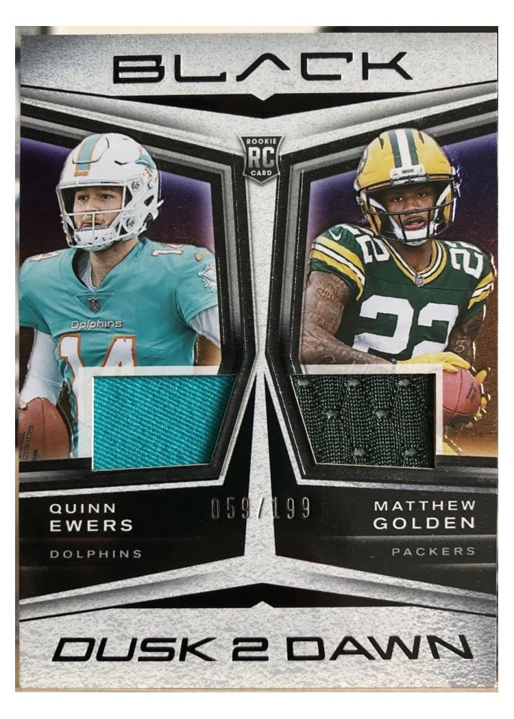 2025 Panini Black Dusk 2 Dawn Dual Relics Matthew Golden/Quinn Ewers #9 card