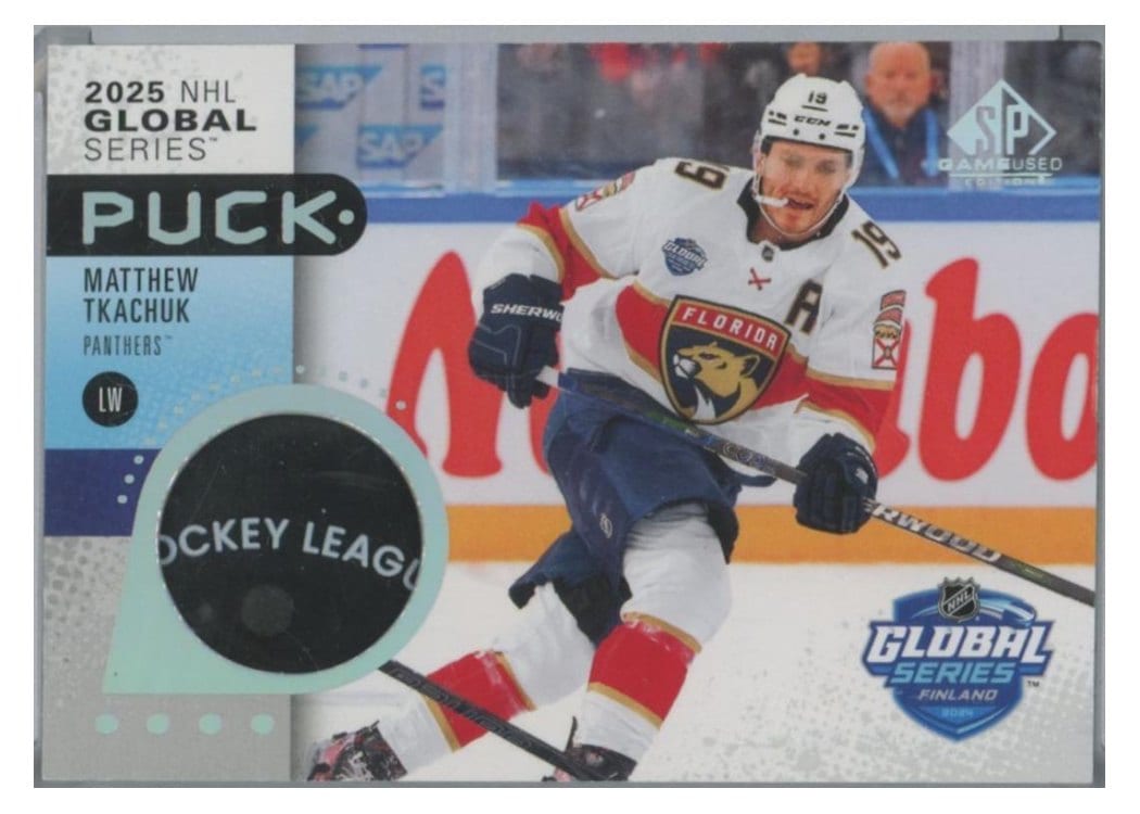 2025-26 SP Game Used 2024 Global Series Stars vs. Panthers Puck Relics Matthew Tkachuk #GSP-MT card
