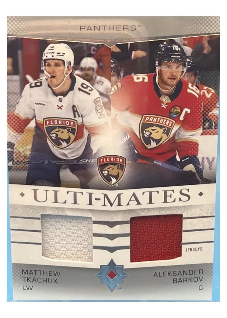 2024-25 Upper Deck Ultimate Collection Ulti-Mates Jersey Matthew Tkachuk/Aleksander Barkov #UTM-BT card