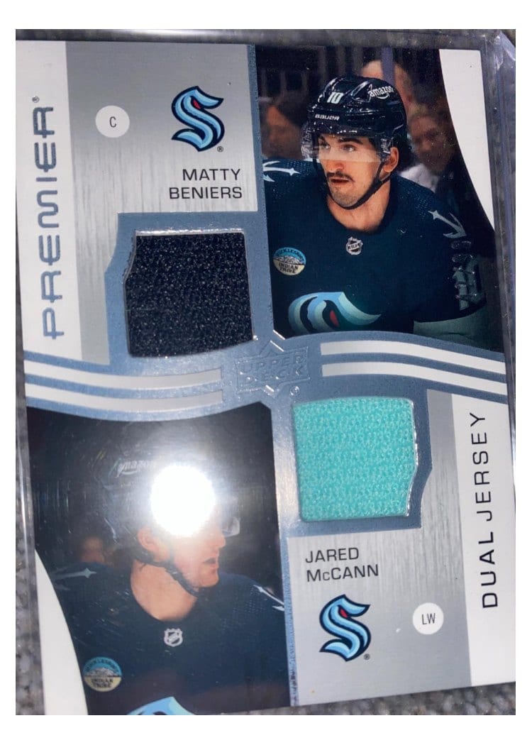 2023-24 Upper Deck Premier Premier Dual Jerseys Matty Beniers/Jared McCann #PD-MBJM card