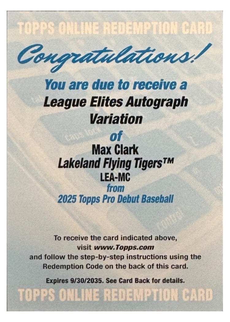 2025 Topps Pro Debut League Elites Autographs Max Clark #LEA-MC card