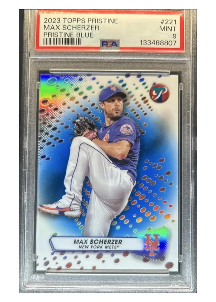 2023 Topps Pristine Base Set Max Scherzer Blue Refractor #221 card