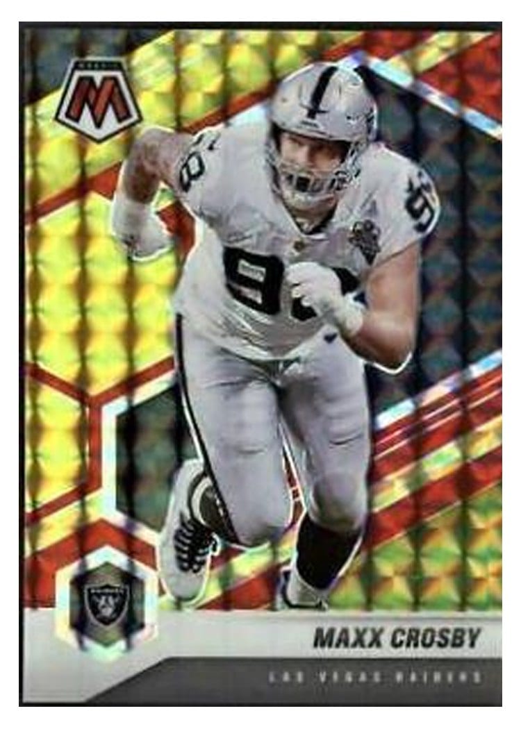 2021 Panini Mosaic Base Set Maxx Crosby Choice Fusion Red & Yellow #110 card