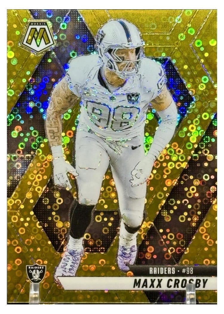2025 Panini Mosaic Base Set Maxx Crosby No Huddle Gold #249 card
