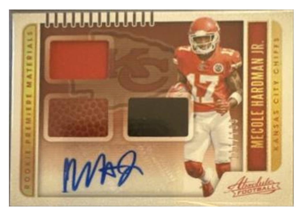 2019 Panini Absolute Rookie Premiere Materials Autos Mecole Hardman Jr #228 card