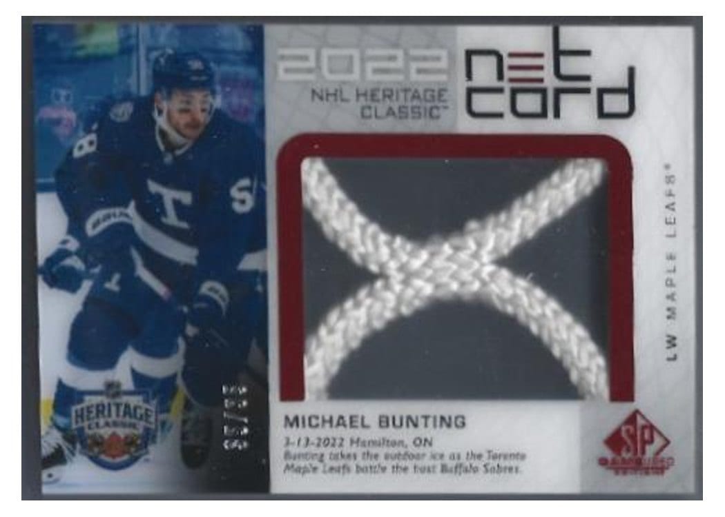 2022-23 SP Game Used 2022 NHL Heritage Classic Net Cord Relics Michael Bunting #HCN-MB card