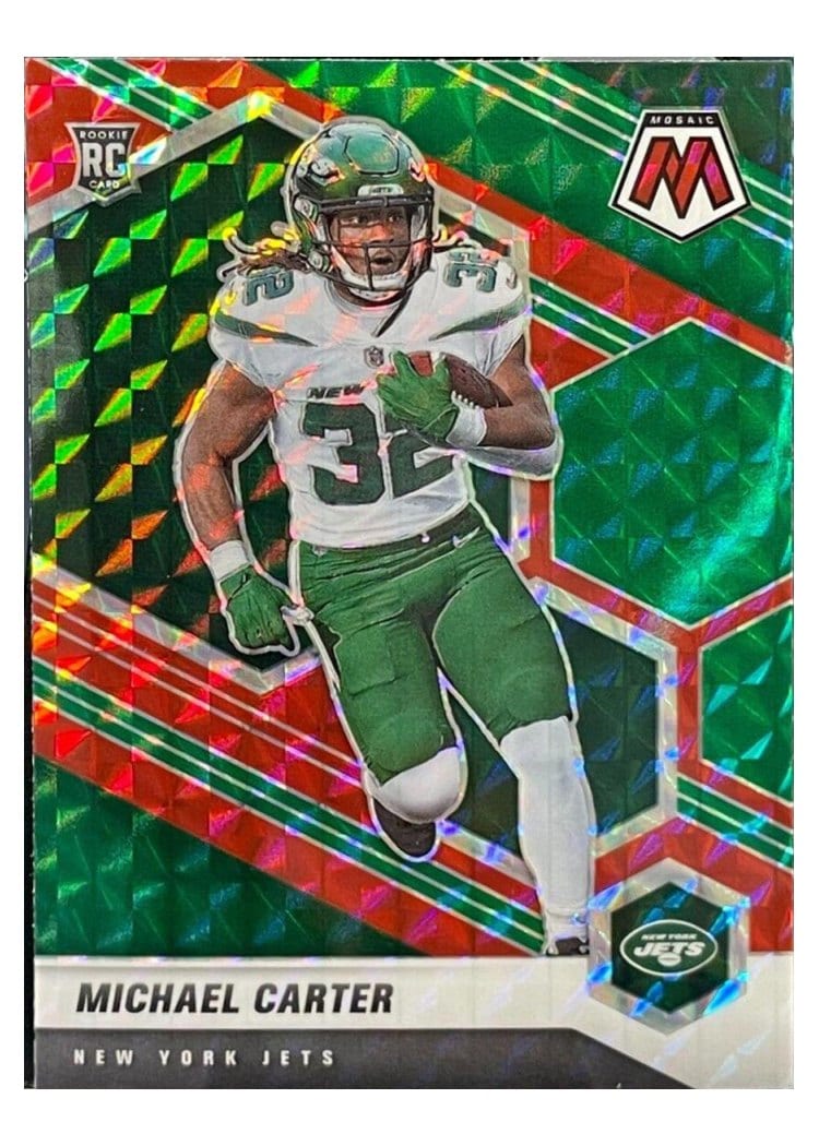 2021 Panini Mosaic Base Set Michael Carter Choice Fusion Red & Green #335 card