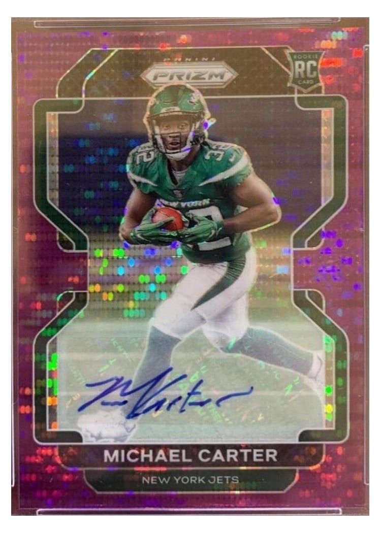 2021 Panini Prizm Base Set Michael Carter Autograph Purple Pulsar Prizm #365 card