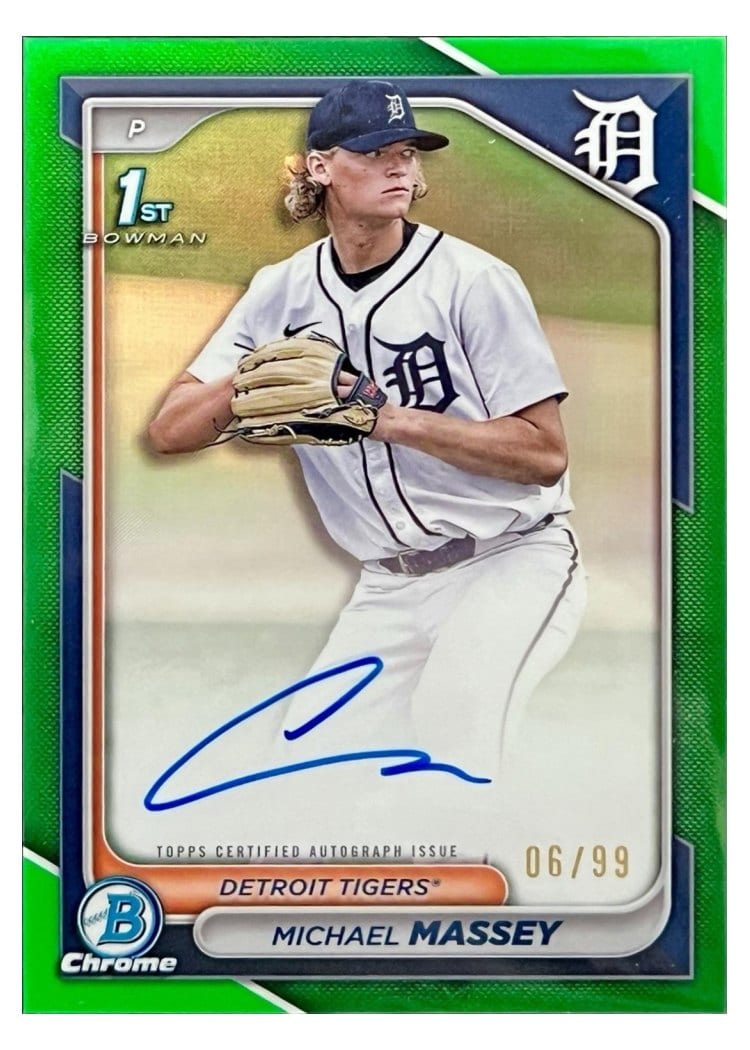 2024 Bowman Draft Chrome Prospect Autographs Michael Massey Green Refractor #CPA-MMY card