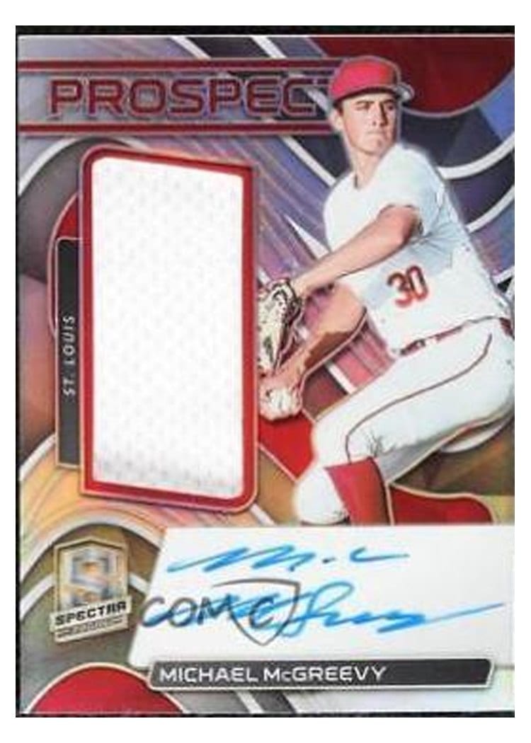2022 Panini Chronicles Spectra Prospect Jersey Autographs Michael McGreevy #PJA-MM card