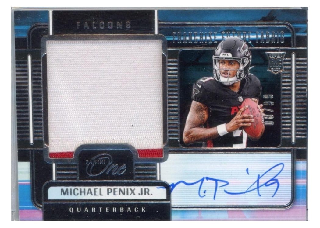 2024 Panini One Franchise Future Fabric Autographs Michael Penix Jr. #81 card