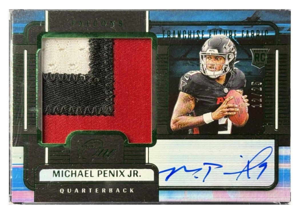 2024 Panini One Franchise Future Fabric Autographs Michael Penix Jr. Green Franchise Future Fabric Autograph #81