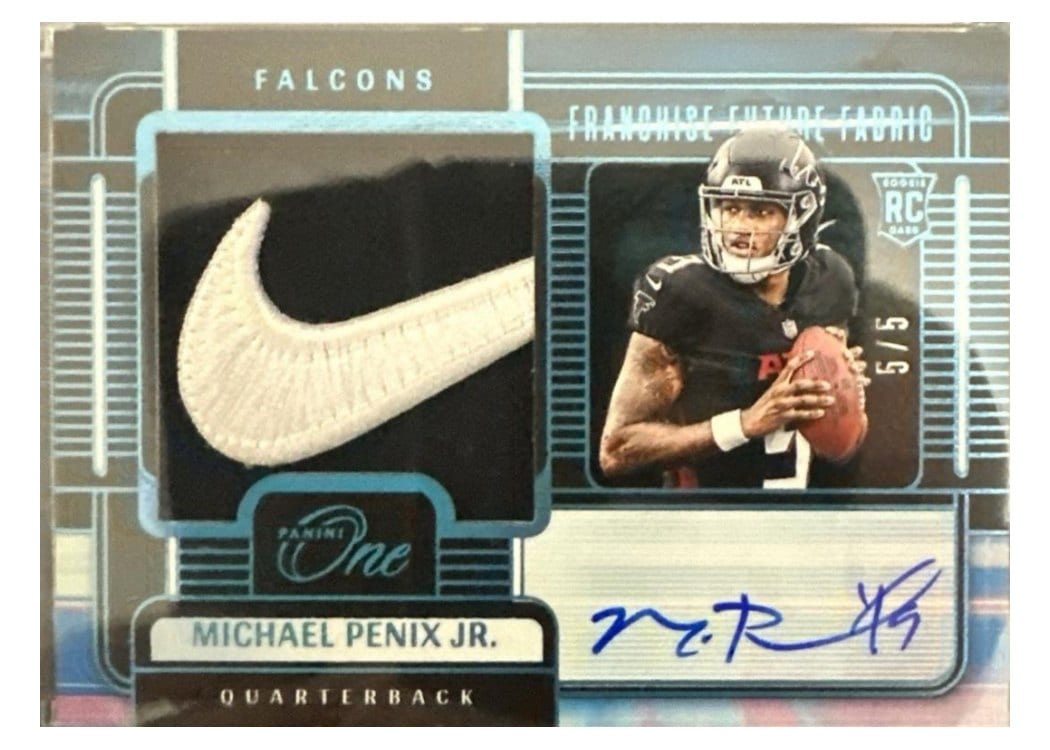 2024 Panini One Franchise Future Fabric Autographs Michael Penix Jr. Platinum Franchise Future Fabric Autograph #81